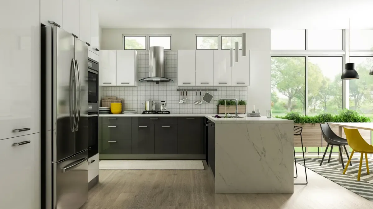 Glossy White & Grey kitchen