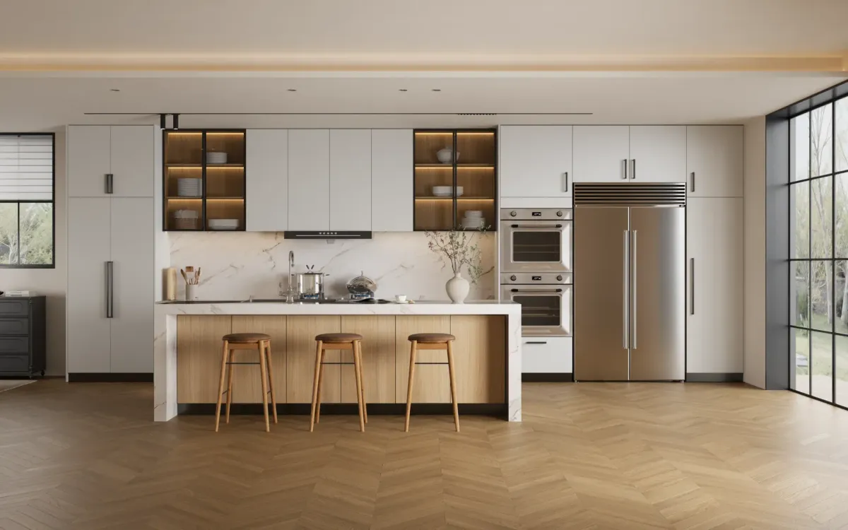 Matte Ivory & Vicenza Oak kitchen