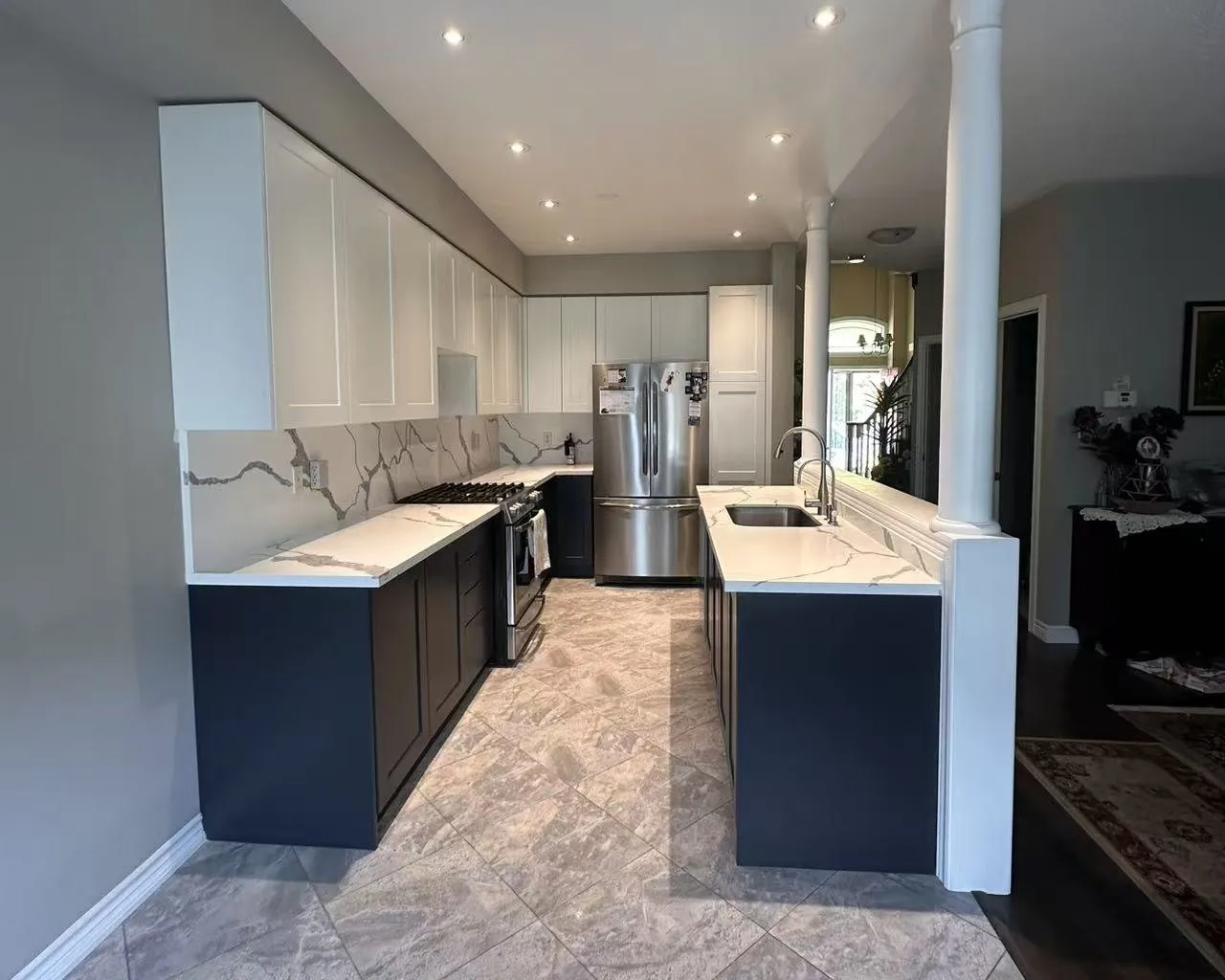 After — oak to two-tone shaker, new quartz — Bronte, Oakville