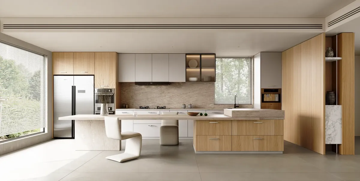 Matte Light Grey & Vicenza Oak kitchen