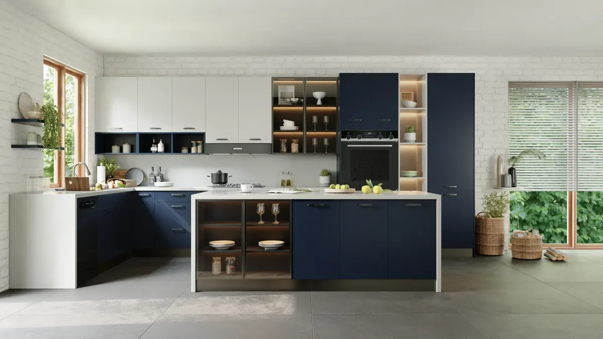 Matte White & Navy Blue kitchen